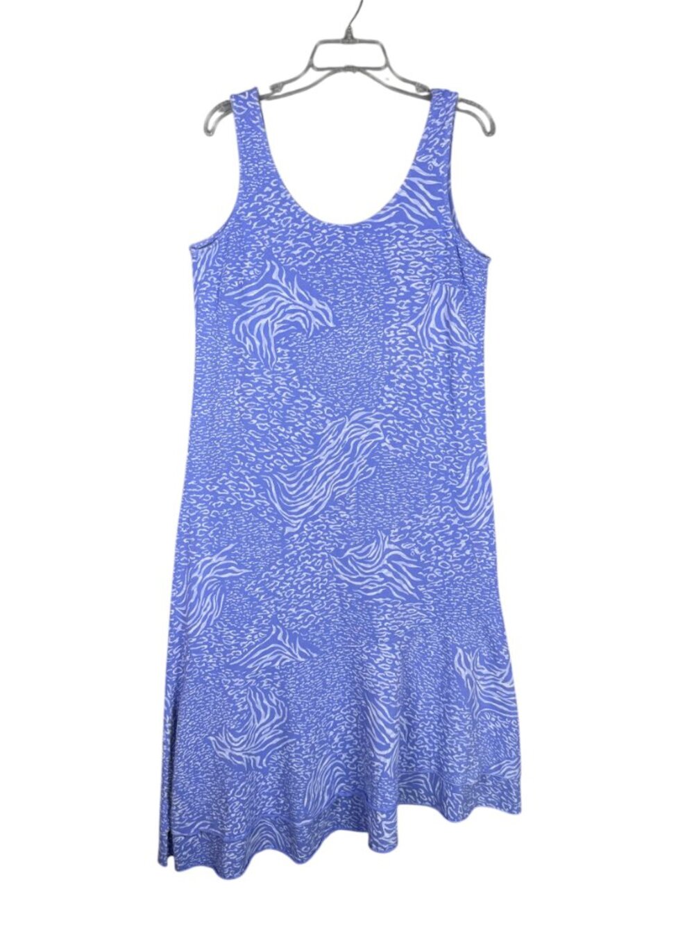 Fresh Produce L Sleeveless Tank Midi Dress Asymmetric Ruffle Hem Blue Ocean Prin - Picture 2 of 10